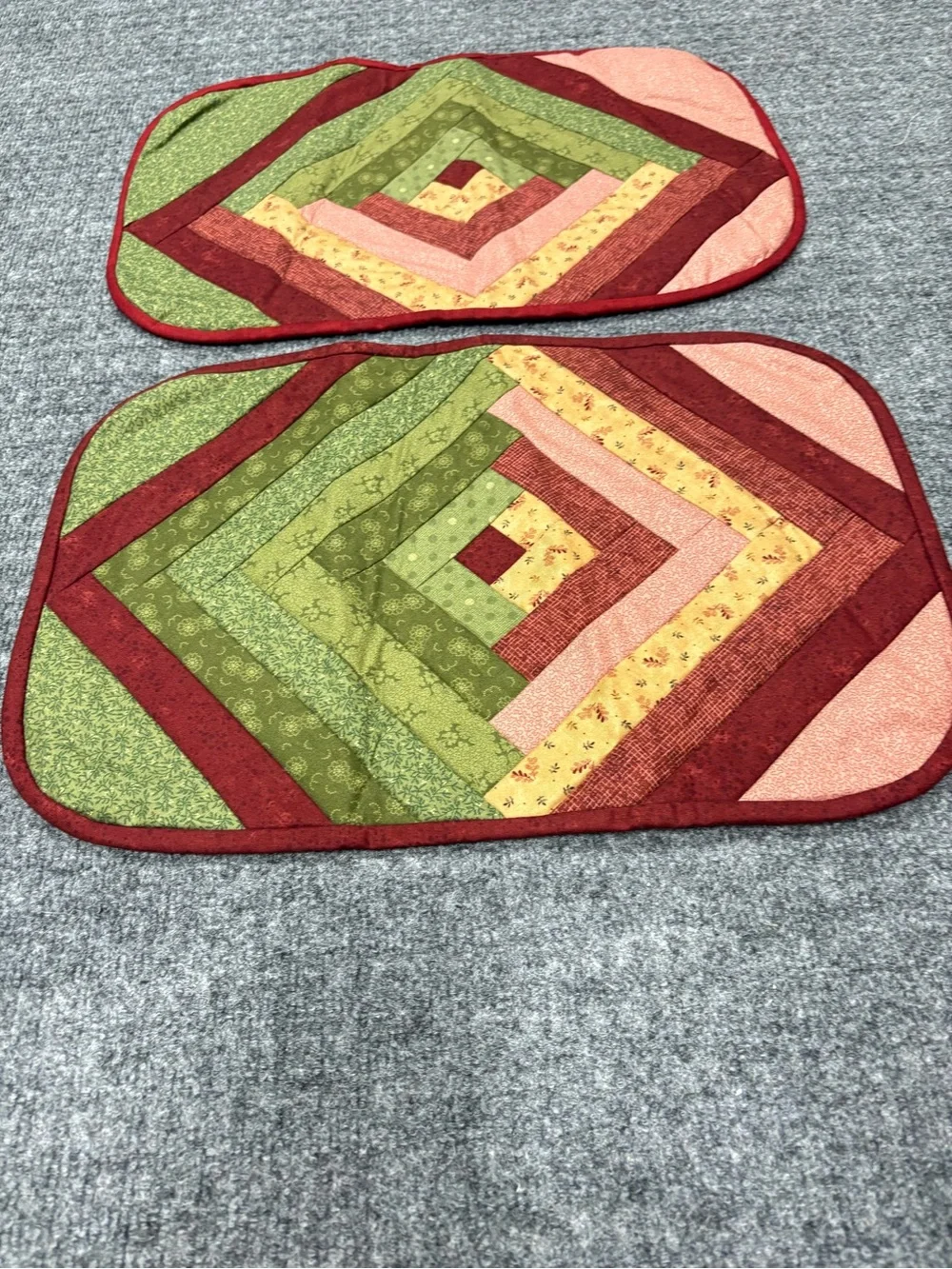 Hand Crafted Log Cabin Design Quilted Placemat Pair